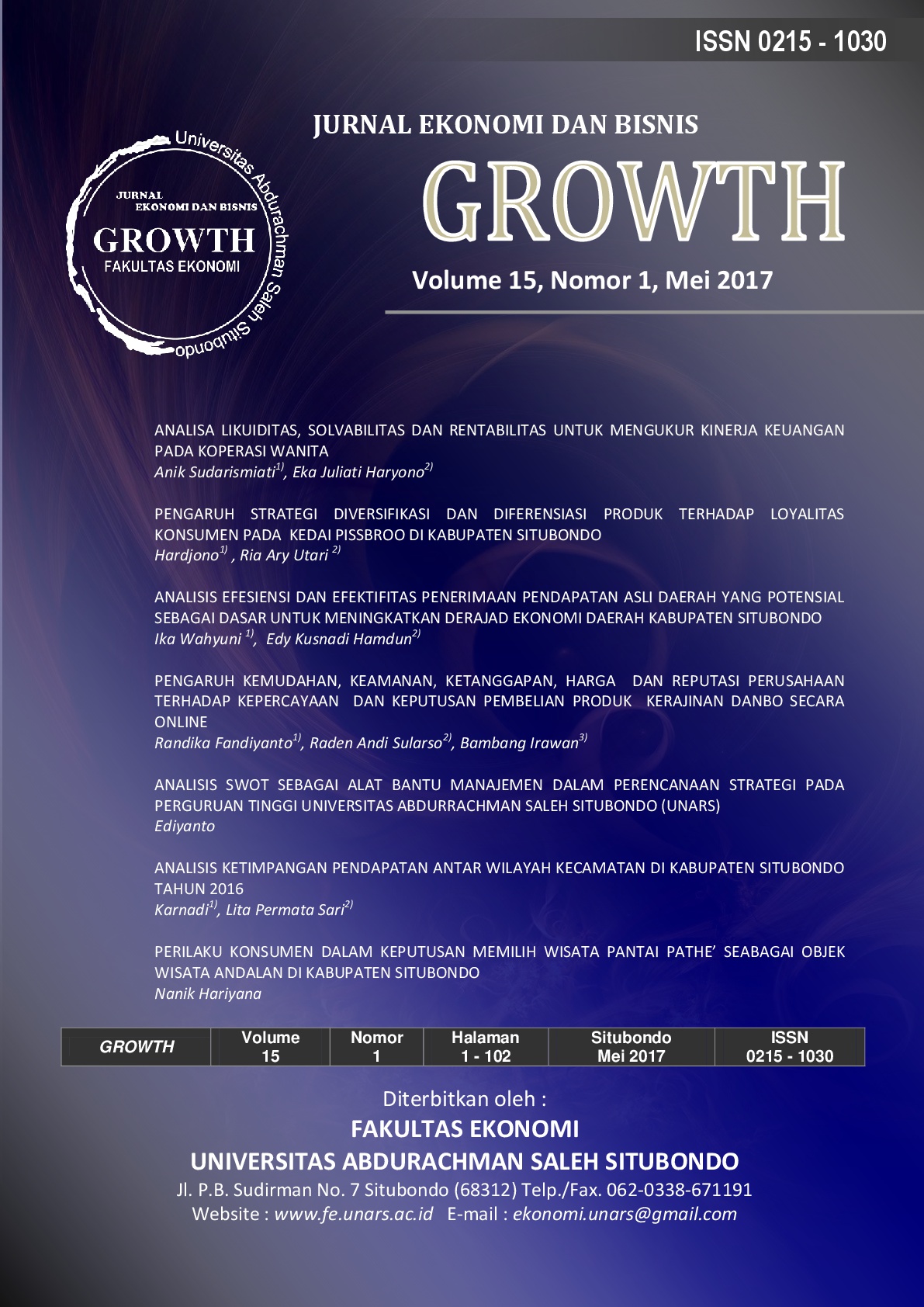 Jurnal Ekonomi dan Bisnis GROWTH Volume 15, Nomor 1, Mei 2017